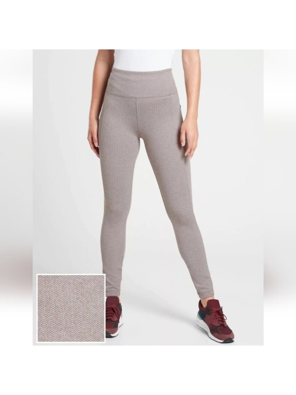 Athleta Delancey Herringbone Tight Light Asphalt Size XL Beige Leggings Active